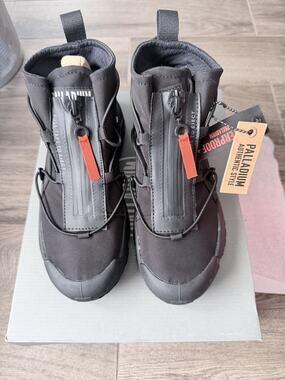 Palladium Black Tactical Zip Boots with Orange Pull Tabs